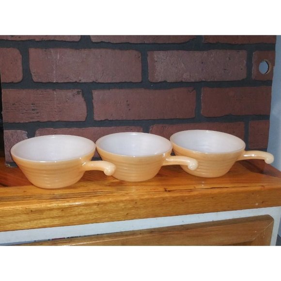 Anchor Hocking Other - 3 FIRE KING Anchor Hocking Soup Bowls w/handles VTG Peach LustreWare milk glass
